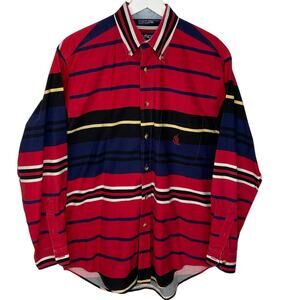 Vintage Nautica Bold Red Striped Long Sleeve Button Down Shirt - Men's Size M